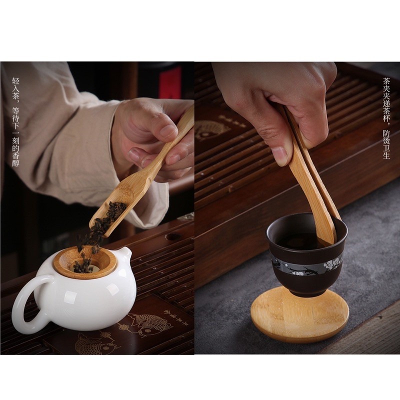 🍀台灣現貨🍀竹製 茶道六君子 六君子 六件套 茶具配件 茶道用具 泡茶用具 茶匙 茶葉勺 茶夾 茶針 茶漏 實木製作-細節圖2