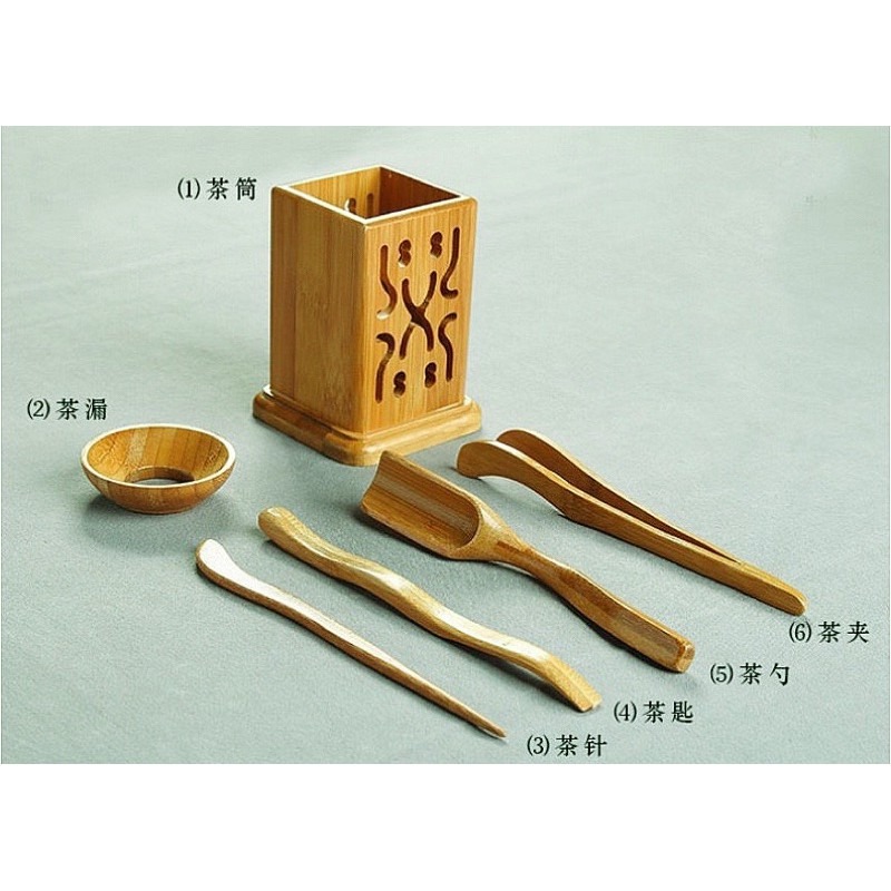 🍀台灣現貨🍀竹製 茶道六君子 六君子 六件套 茶具配件 茶道用具 泡茶用具 茶匙 茶葉勺 茶夾 茶針 茶漏 實木製作-細節圖7