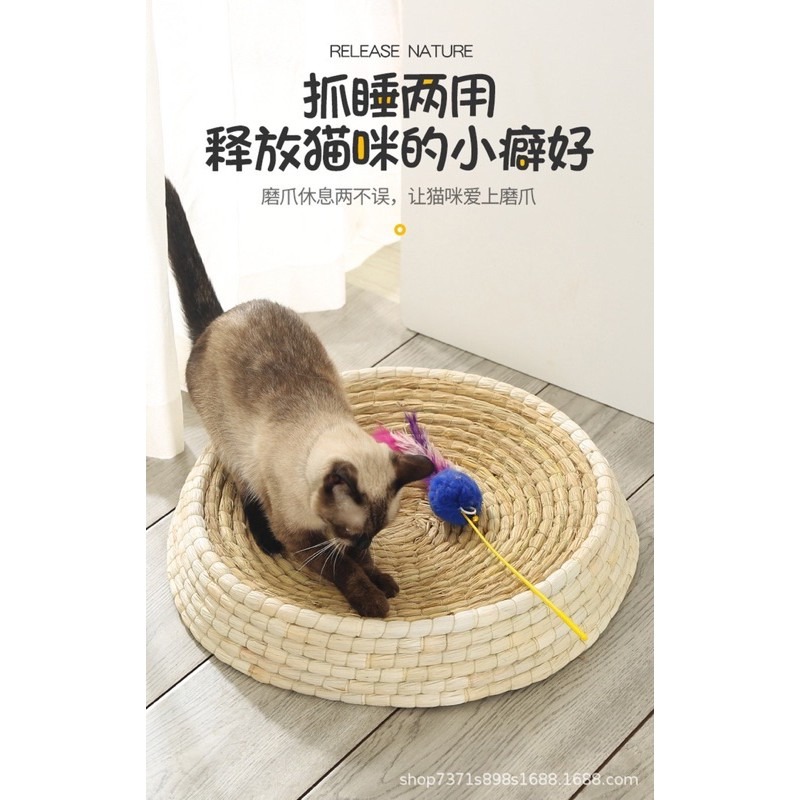 🍀台灣現貨🍀貓窩 貓咪 貓咪草窩 多功能貓窩 天然草編睡窩 貓咪睡窩 草編貓窩  寵物睡窩 貓奴 貓咪玩具 天然 磨-細節圖2