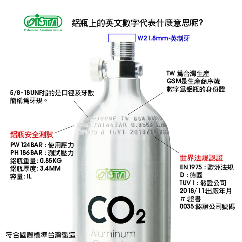 透明度 TRN｜iSTA 伊士達｜CO2 Aluminum Cylinder 高壓鋁瓶｜上開頭｜0.5L-細節圖3