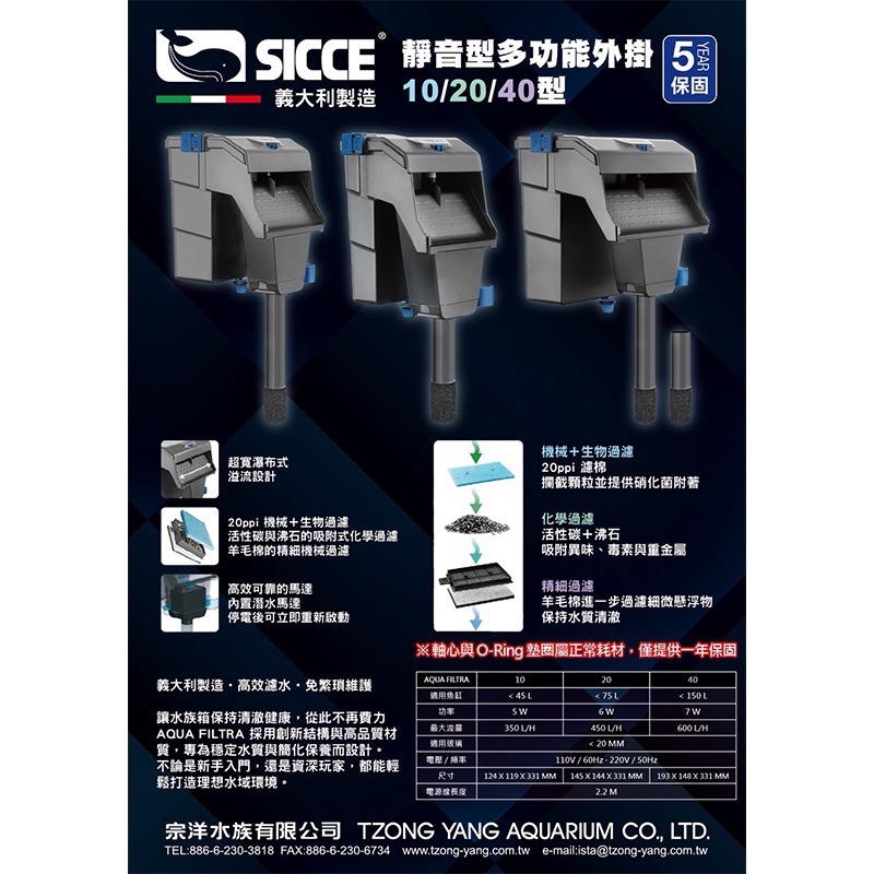 透明度 TRN｜SICCE 希捷｜AQUA FILTRA 40 靜音型多功能外掛過濾器｜600L/h-細節圖7