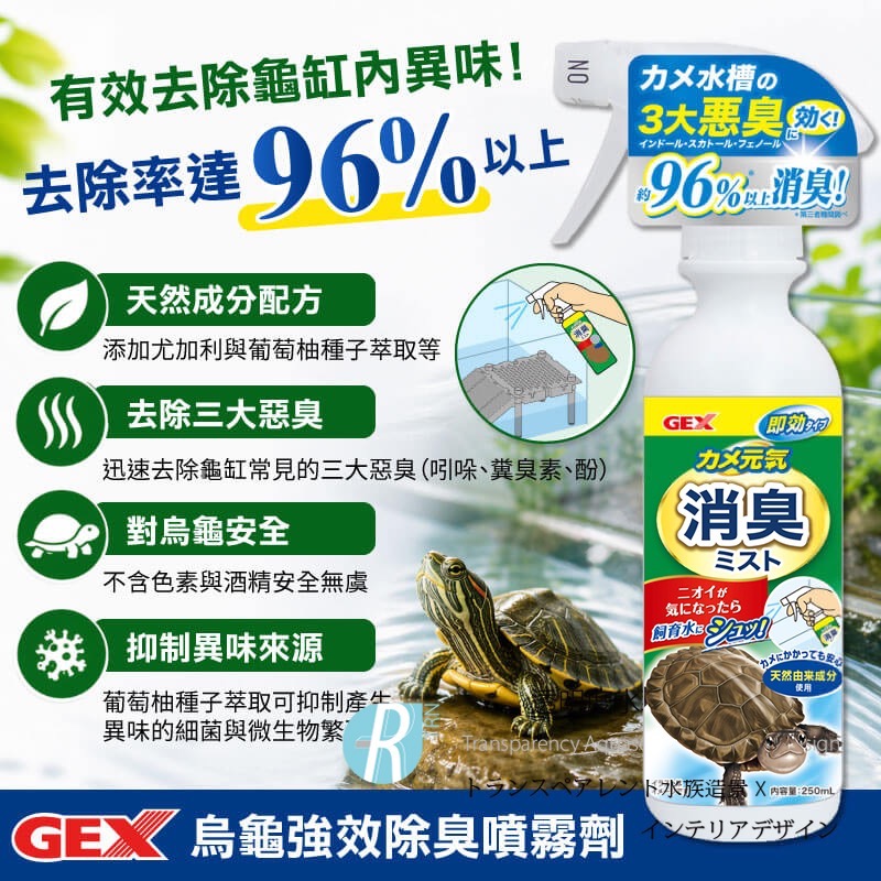 透明度 TRN｜GEX 五味｜カメ元気 烏龜強效除臭噴霧劑｜250ml｜吸附異味 抑制細菌-細節圖6