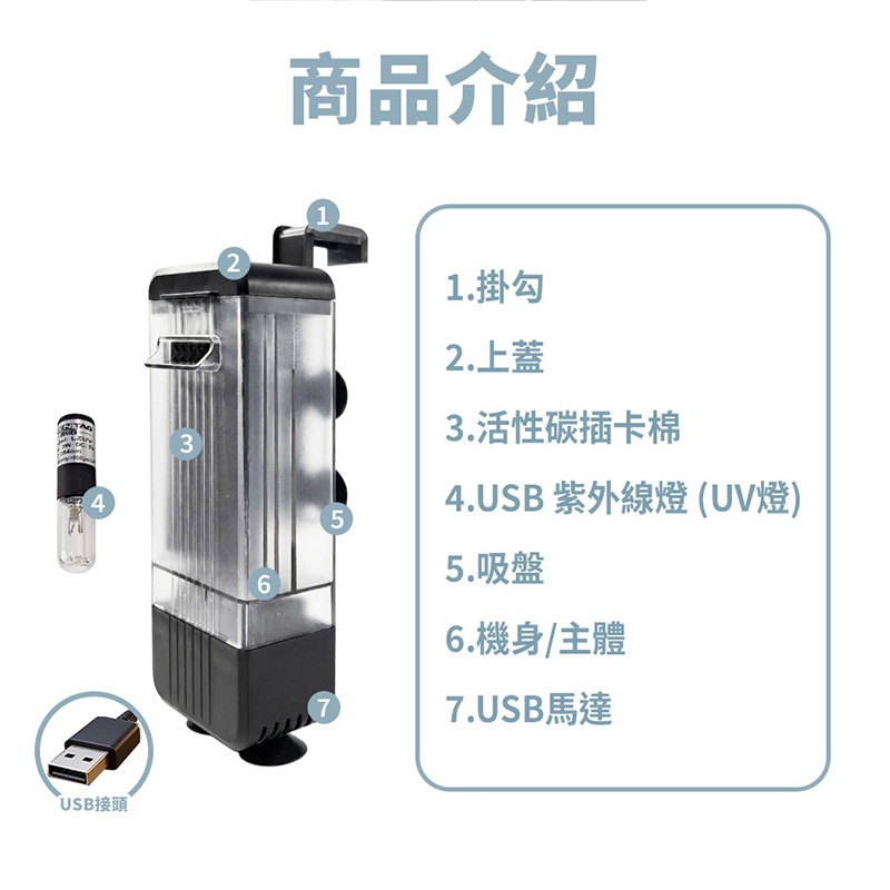 透明度 TRN｜crab aqua 小螃蟹｜USB低水位殺菌燈過濾器 3W-UV｜250L/h｜內置過濾器-細節圖8