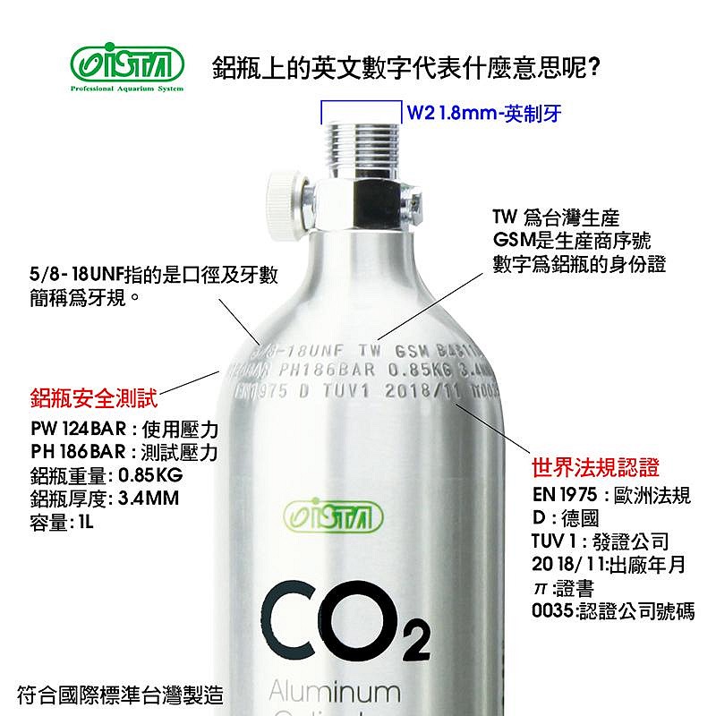 透明度 TRN｜iSTA 伊士達｜CO2 Aluminum Cylinder 高壓鋁瓶｜上開頭｜2.0L｜測水環-細節圖3