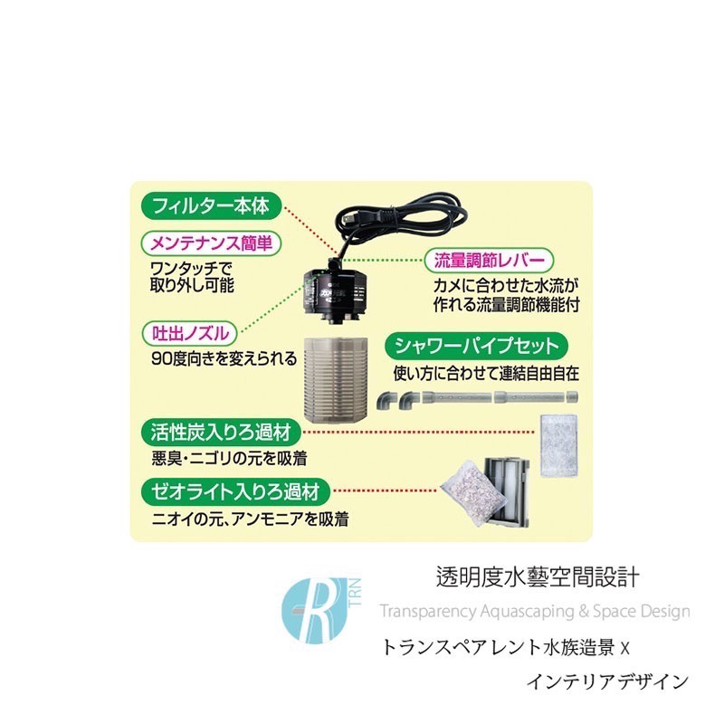 透明度 TRN｜GEX 五味｜カメ元気 角落型水中沉水馬達 F1｜210L/h｜內置過濾器-細節圖8