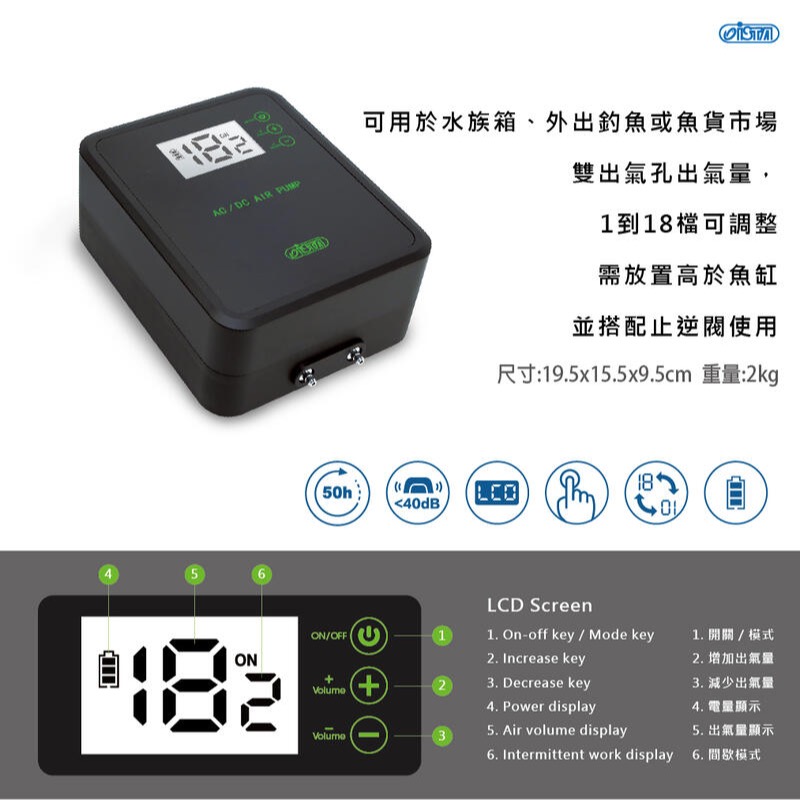 透明度 TRN｜iSTA 伊士達｜強力不斷電雙孔打氣馬達｜2×16.0L/min｜鋰電打氣機 空氣馬達 空氣幫浦-細節圖3