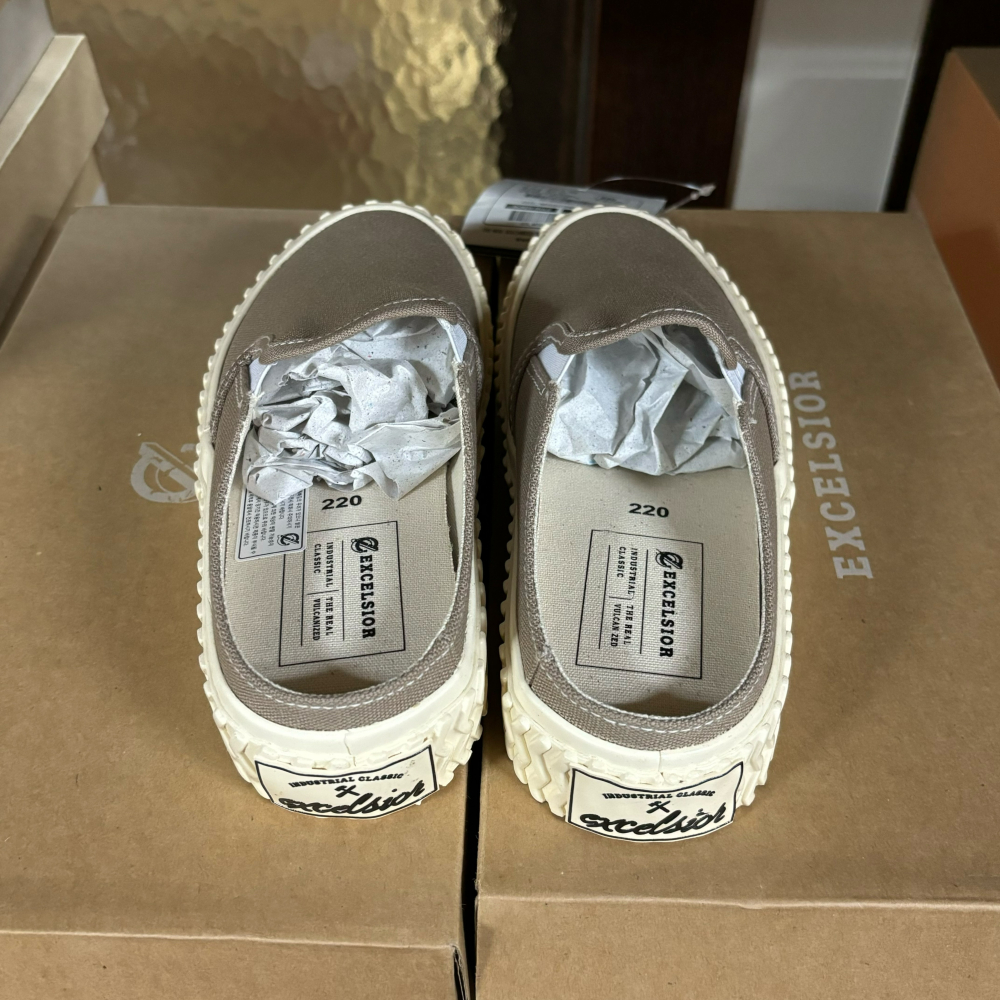 【Excelsior餅乾鞋】穆勒 茶色帆布 白底 (GS_M5023MU_DG)-細節圖2