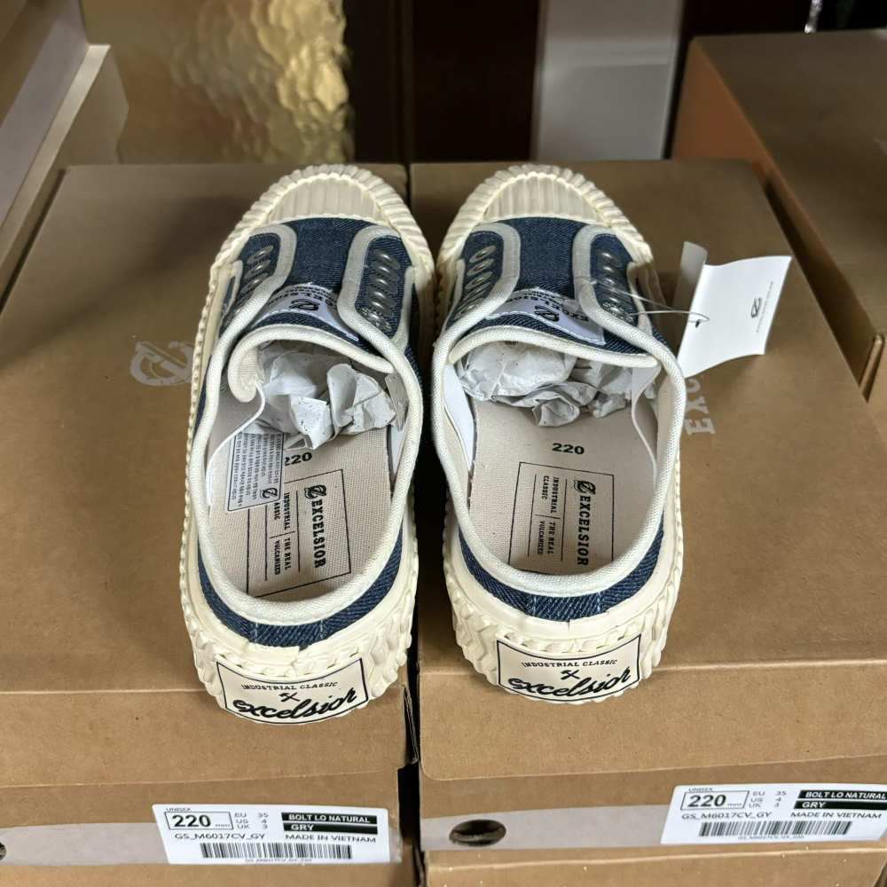 【Excelsior餅乾鞋】穆勒 深色丹寧牛仔布 白底 (ES_M6017MU_DN)-細節圖2