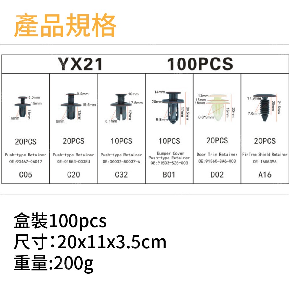 【桃園現貨】塑膠卡扣100入 汽車卡扣配件組 汽車卡扣 塑膠卡扣 門板卡扣 汽車塑膠卡扣 卡扣 內飾板卡扣 汽車塑膠扣-細節圖4