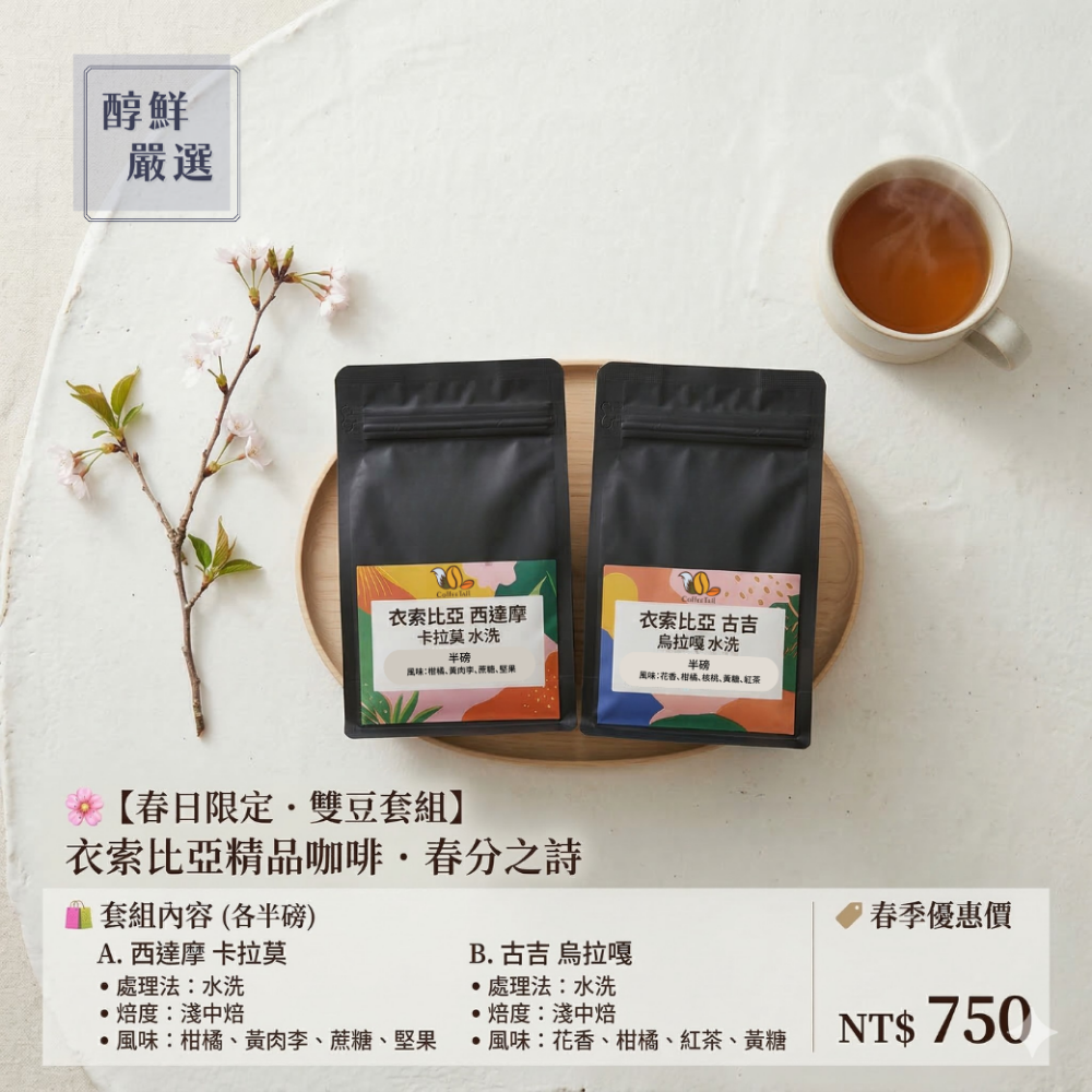 春日咖啡套組-西達摩 卡拉莫/古吉 烏拉嘎 -預購限定：【春日雙豆套組】 一次擁有兩款經典風味，現省 $50 元！-規格圖1