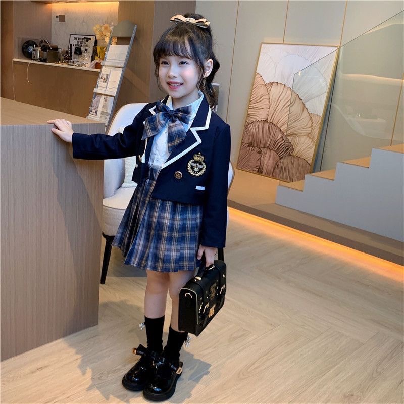 女童學院風套裝2026新款中大童三件套洋氣jk制服兒童女幼兒園裙子-細節圖3