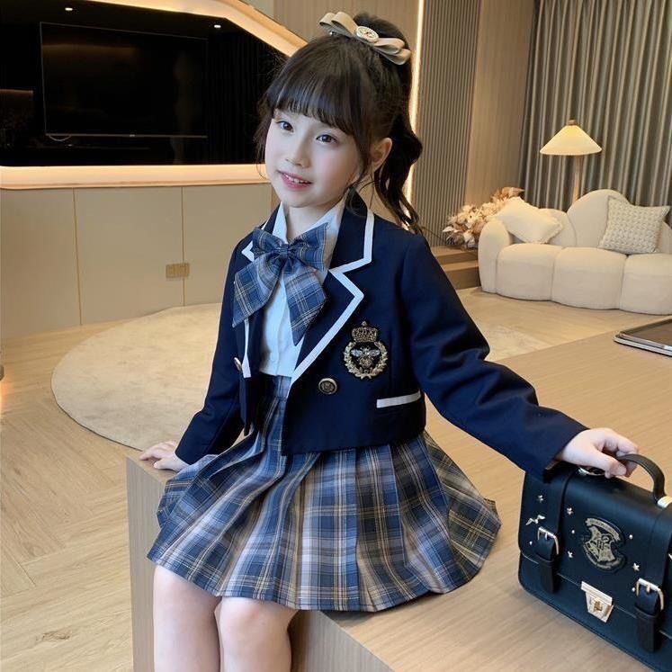 女童學院風套裝2026新款中大童三件套洋氣jk制服兒童女幼兒園裙子-規格圖6