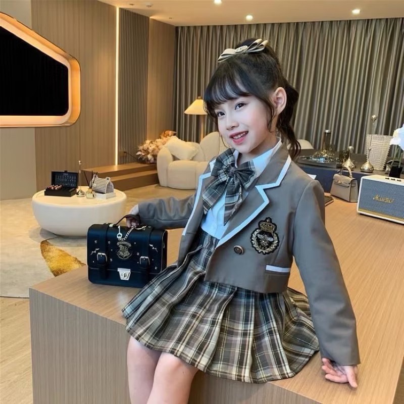女童學院風套裝2026新款中大童三件套洋氣jk制服兒童女幼兒園裙子-規格圖6