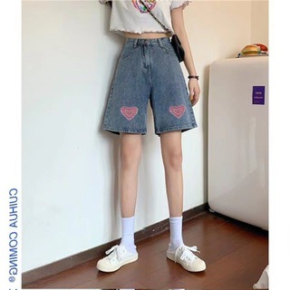 Ca☘️愛心短褲女五分高腰牛仔褲-細節圖3