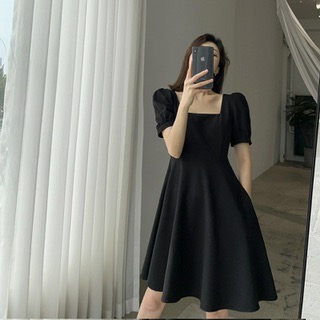 Ca☘️復古赫本風收腰顯瘦方領連衣裙-細節圖2