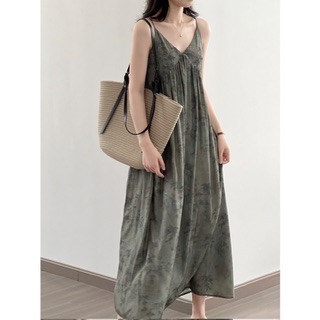 🕊️優雅高冷感水墨印花吊帶裙-細節圖2