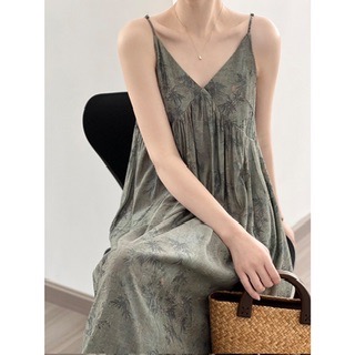 🕊️優雅高冷感水墨印花吊帶裙-細節圖4