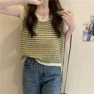 Ca☘️實拍條紋內搭瞜空無袖針織背心-細節圖2