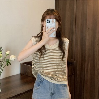 Ca☘️實拍條紋內搭瞜空無袖針織背心-細節圖3