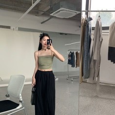 Ca☘️薄款高腰慵懶風皺褶休閒闊腿褲-細節圖3