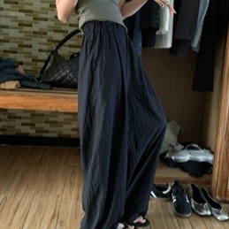 Ca☘️薄款高腰慵懶風皺褶休閒闊腿褲-細節圖4