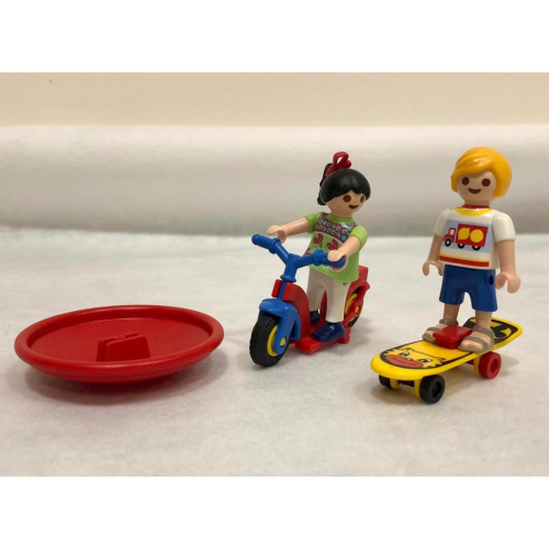 Playmobil 摩比 4764 絕版 SP+ 小孩與遊樂設施 金髮 男生 滑板 辮子 女生 自行車 腳踏車（二手無盒