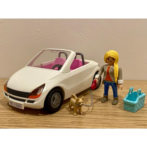 Playmobil 摩比 5585 絕版 白色 敞篷車 跑車 金髮 美女 大明星 寵物狗 狗藍（二手無盒）