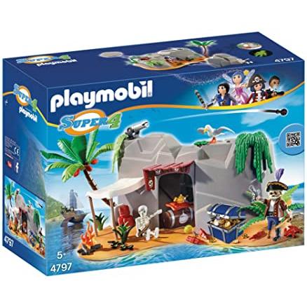 Playmobil 摩比 4797 絕版 Super 4 海盜 海賊 秘密基地 藏身處 骷髏人 山洞 荒島（二手無盒）