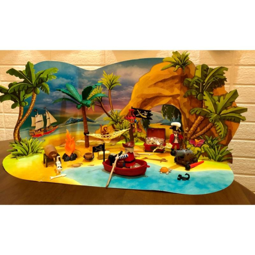 Playmobil 摩比 4156 絕版 降臨曆 海盜 海賊 荒島 秘密基地 藏身地 藏寶箱 海灘（二手無盒）