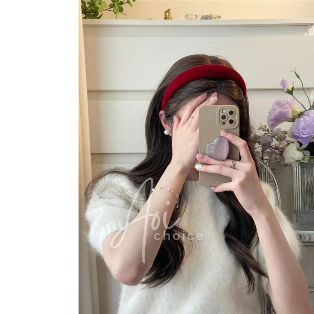 [台灣現貨] 髮箍韓國 寬版髮箍 髮箍 韓國髮箍 黑色髮箍 寬髮箍 髮窟 厚髮箍 紅色髮箍 髮箍可愛 韓式 絨布 高顱頂-細節圖7