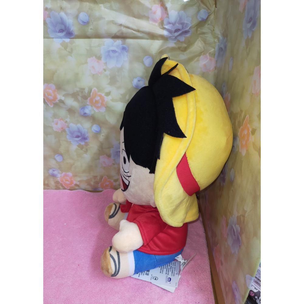 正版 航海王 海賊王 ONE PIECE 魯夫 Q版 坐姿款 玩偶 娃娃 絨毛娃娃 12英吋-細節圖2
