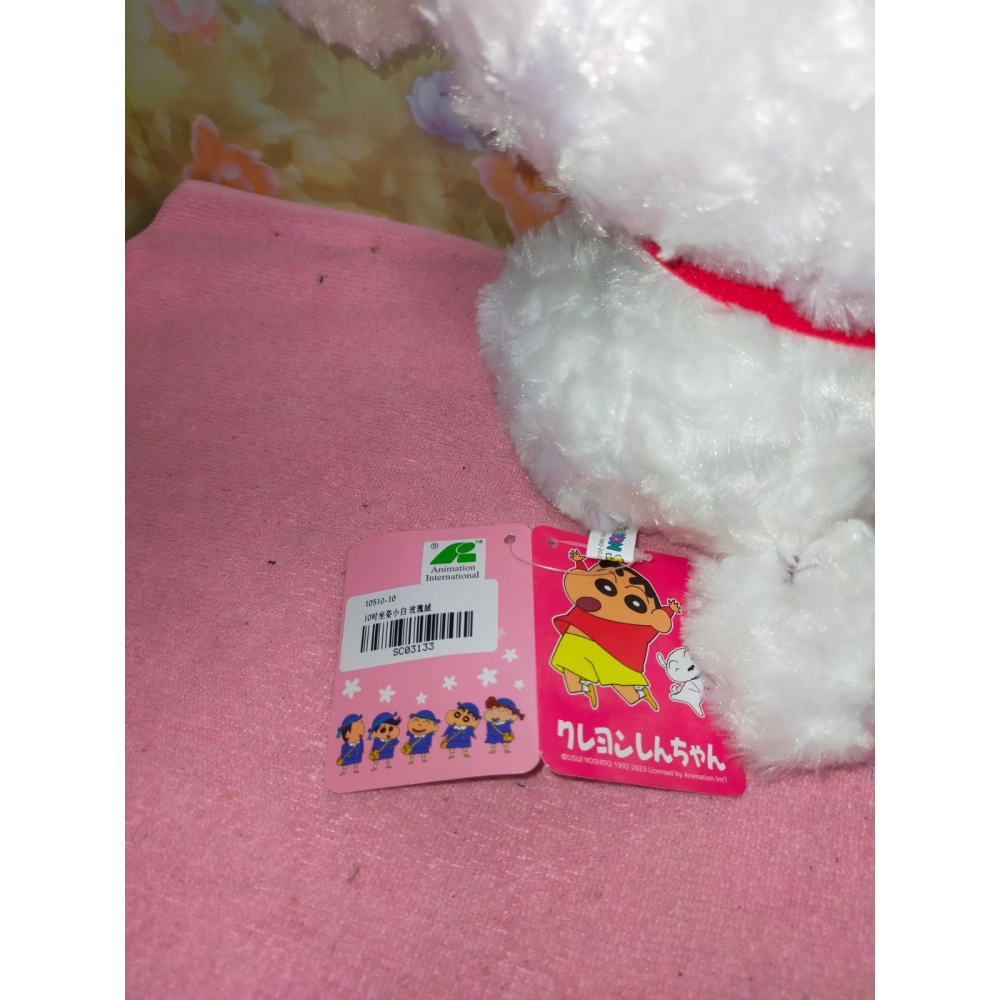正版授權 蠟筆小新 小白 坐姿款 絨毛玩偶 小白玩偶 玫瑰紋 絨毛娃娃 玩偶 10英吋-細節圖4