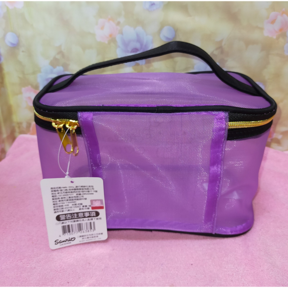 三麗鷗 正版 Hello Kitty 凱蒂貓 旅行 手提 棉紗化妝包 化妝包 收納包-細節圖2