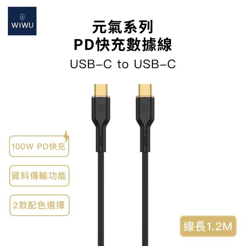 WiWU 元氣系列 100W PD快充數據線 Type-C to Type-C 1.2M YQ02-規格圖1