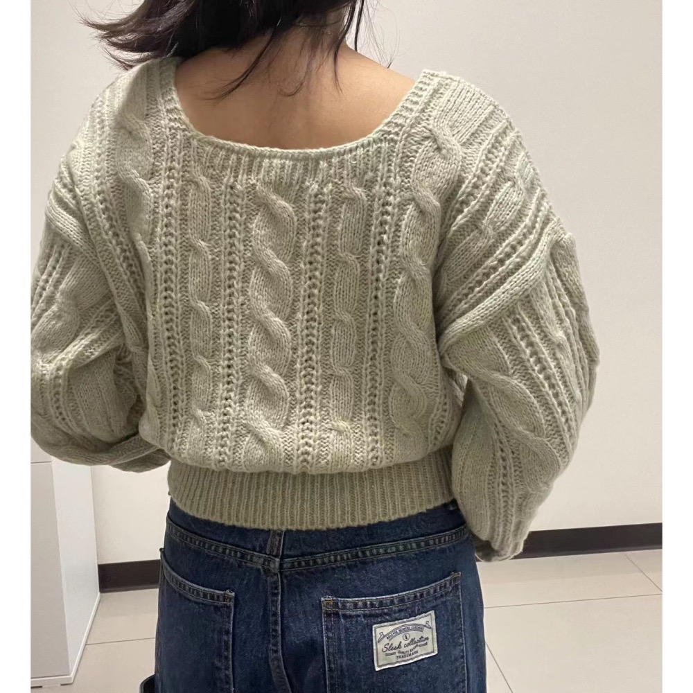 𝐁𝐞𝐧𝐢𝐫現貨｜韓國🇰🇷方領麻花針織衣 百搭女毛衣 上衣(3colors)-細節圖2