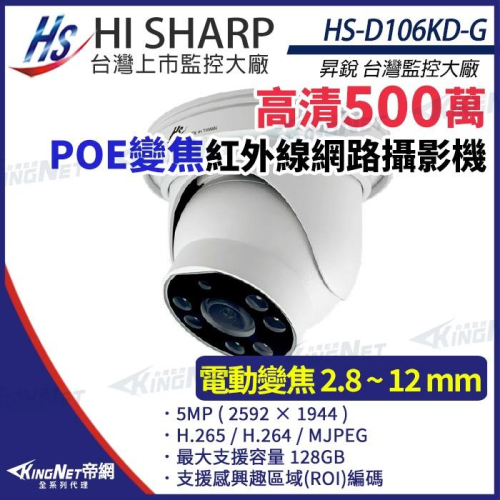 【無名】昇銳 HS-D106KD-G 500萬 紅外線變焦 半球網路攝影機 PoE 雙向語音 夜視30M 監視器