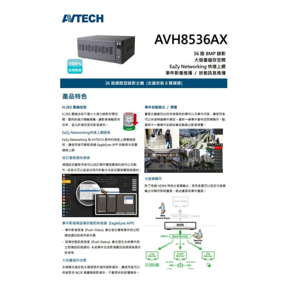 【無名】AVTECH 陞泰 AVH8536AX 36路 H.265 8MP NVR 網路型錄影主機 支援8硬碟 主機-細節圖4