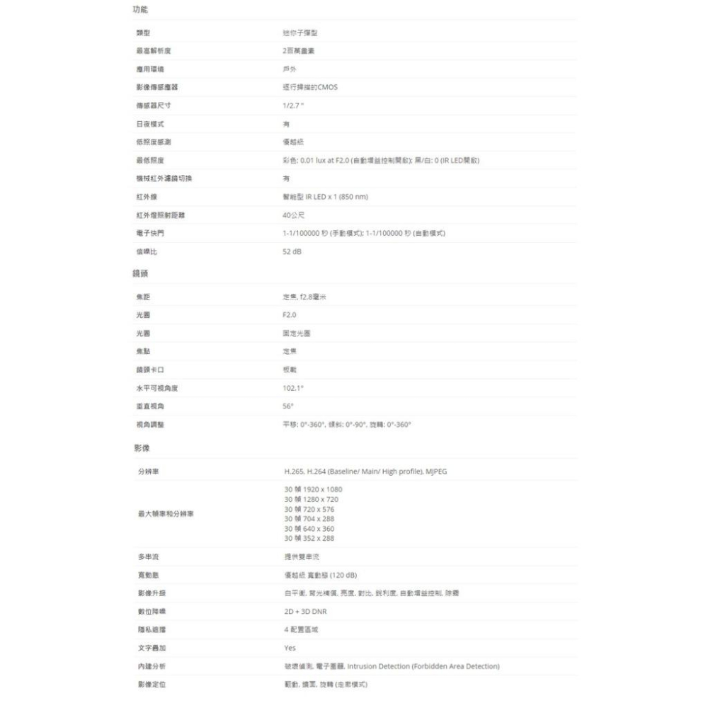 【無名】ACTi Z38 200萬畫素 POE 有收音 智能紅外線槍型定焦攝影機 IPcam 請先來電洽詢-細節圖2