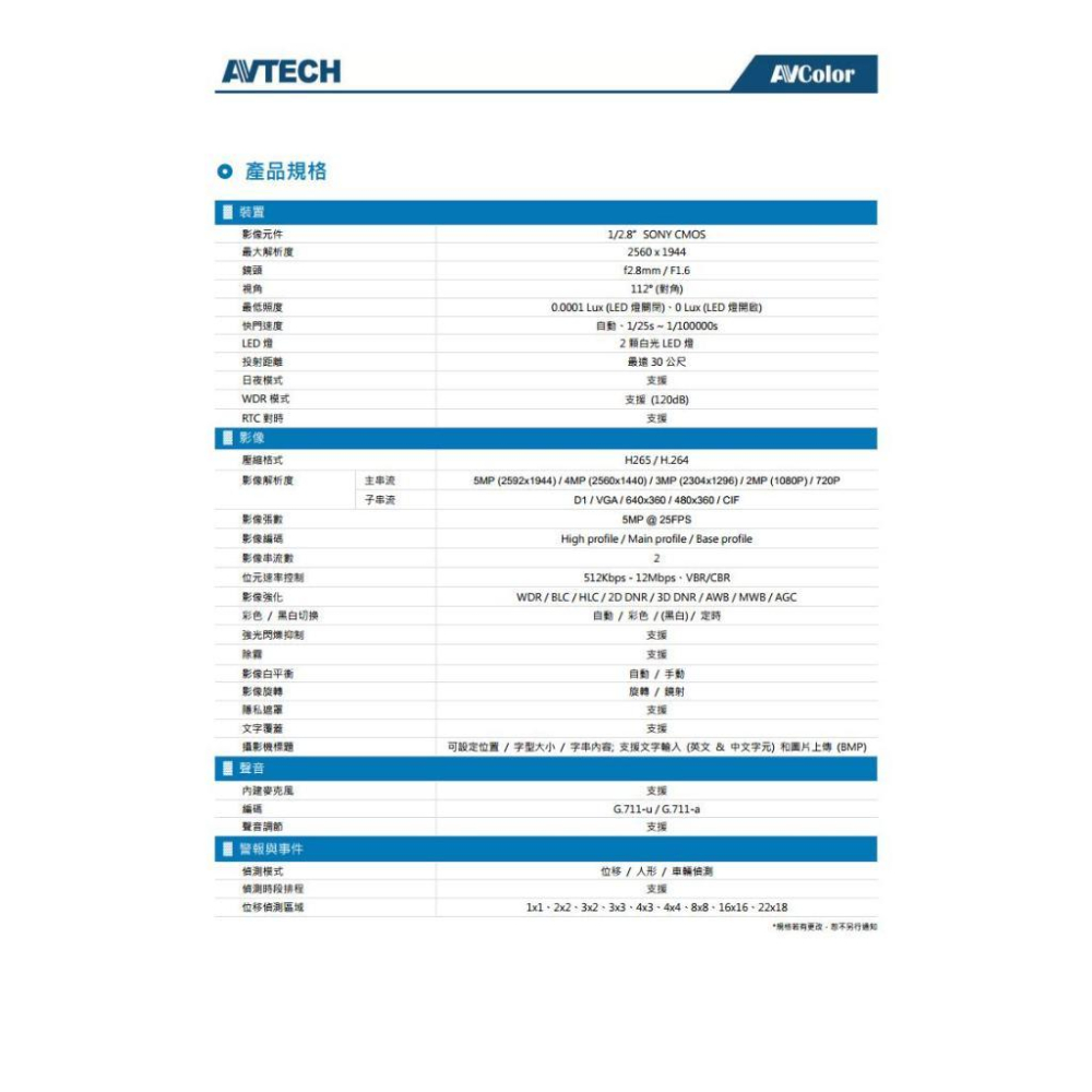 AVTECH陞泰 500萬 DGM5106SVWAT  全彩槍型網路攝影機 內建麥克風 監視器攝影機 POE-細節圖5