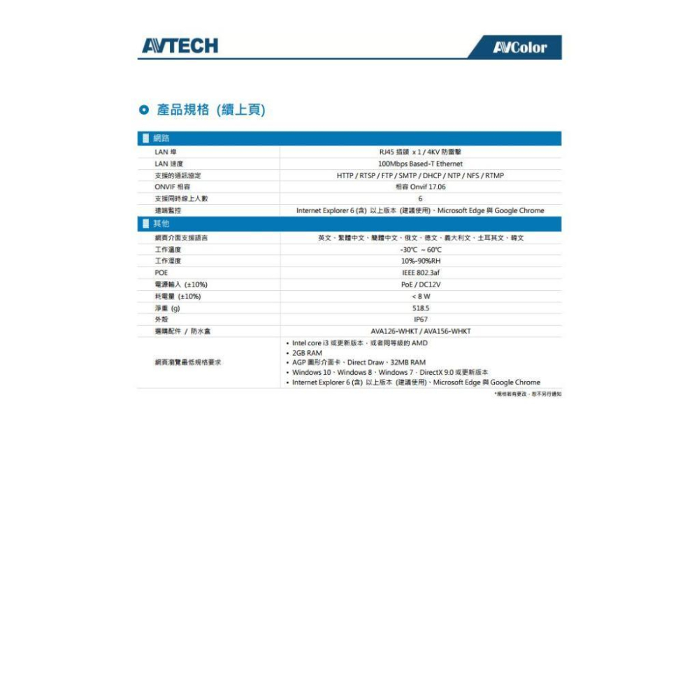 AVTECH陞泰 500萬 DGM5106SVWAT  全彩槍型網路攝影機 內建麥克風 監視器攝影機 POE-細節圖6