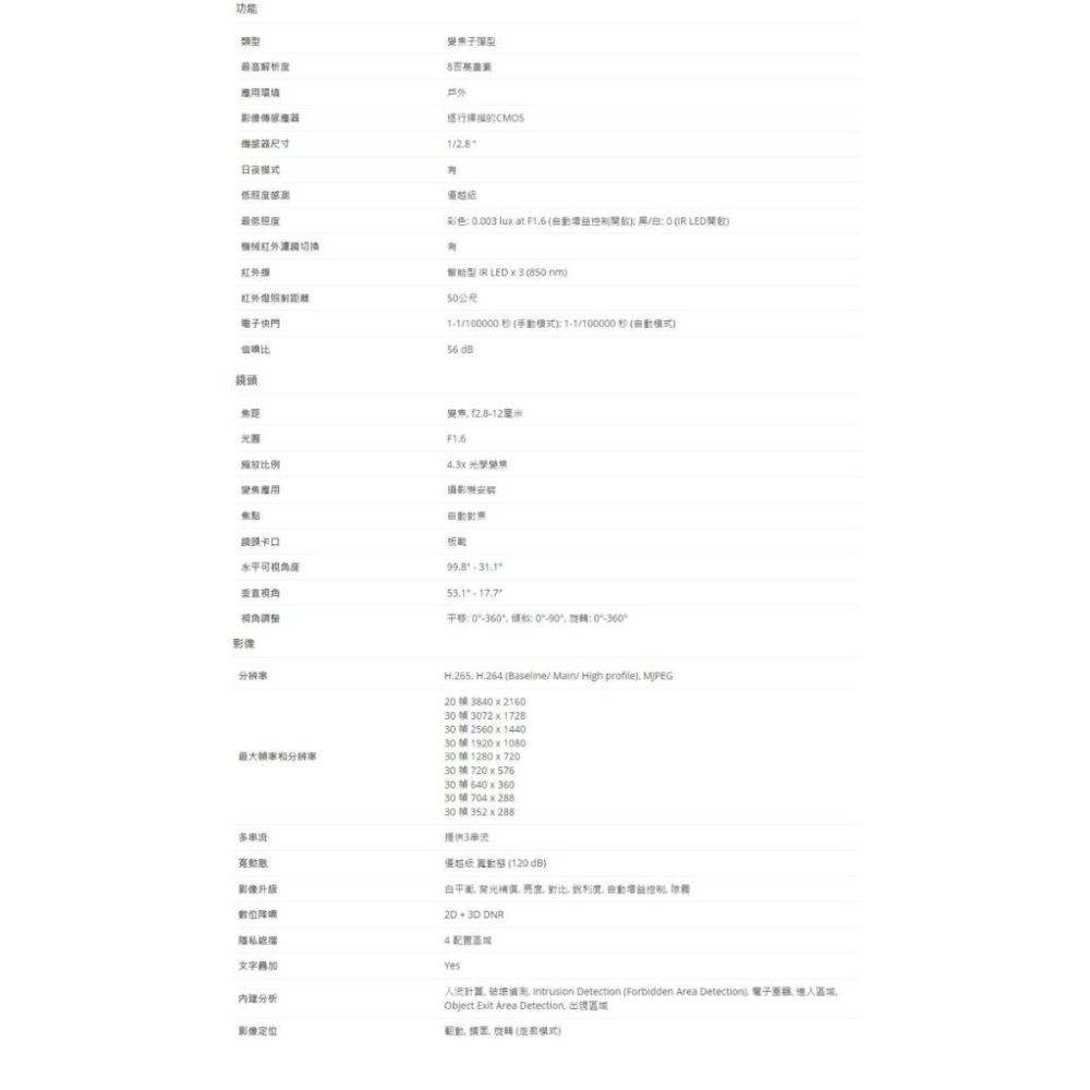 【無名】ACTi Z47 800萬畫素 POE 有收音 智能紅外線槍型電動變焦攝影機IPcam 請來電洽詢-細節圖3