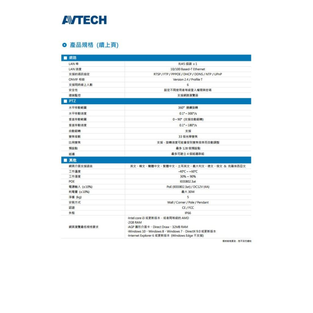 DGM5937T  AVTECH 陞泰 500萬 星光級 33倍 4.7-155mm 快速球網路攝影機 POE 監視器-細節圖6