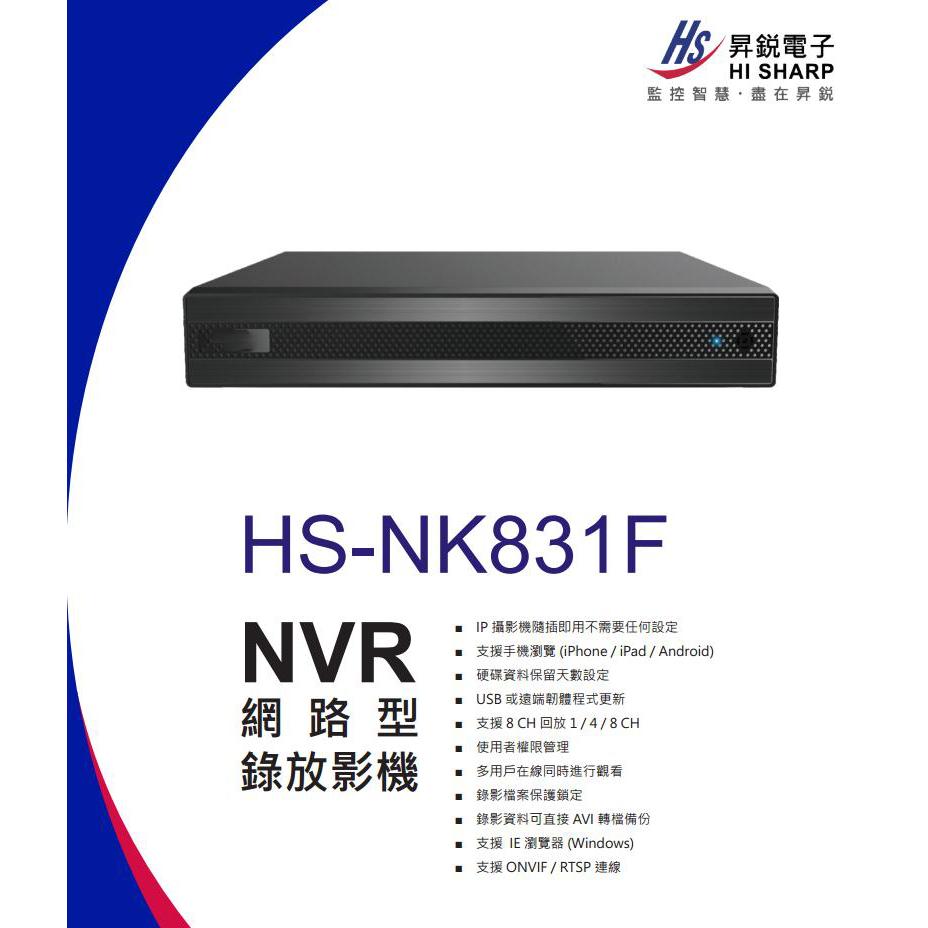 O【無名】昇銳 HS-NK831F H.265 600萬 8路 監控主機 雙向語音 NVR 網路型錄影主機-細節圖2