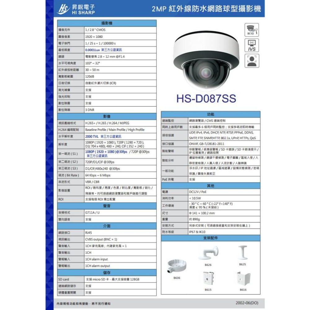 C【無名】 昇銳 HS-D087SS 200萬 人臉辨識 電動變焦 半球型網路攝影機 50米紅外線-細節圖6