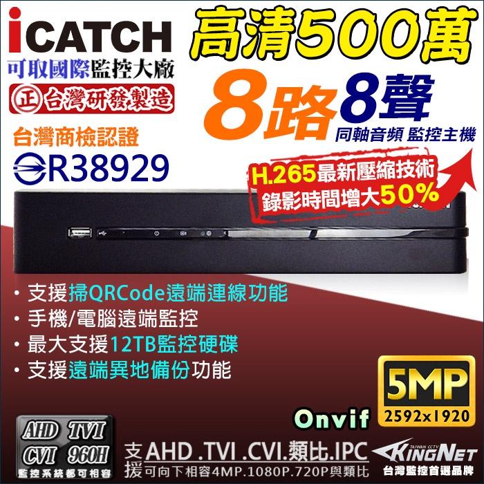 M【無名】H.265 監視器 可取 Icatch 5MP 500萬 8路主機+ SONY AHD 1080P 攝影機-細節圖2