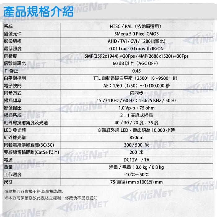 C無名-監視器 台製 500萬 聲音室內攝影機 AHD TVI 夜視半球 內建麥克風 同軸音頻 收音需搭AVT系列主機-細節圖9