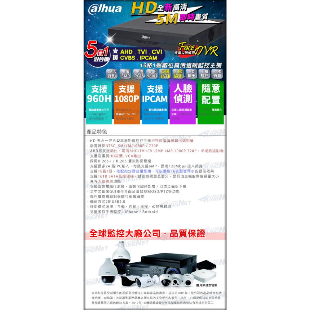 L【無名】監視器 大華 16路1聲 主機 人臉偵測 監控 500萬 AHD 1080P 手機遠端 含稅 H.265-細節圖5