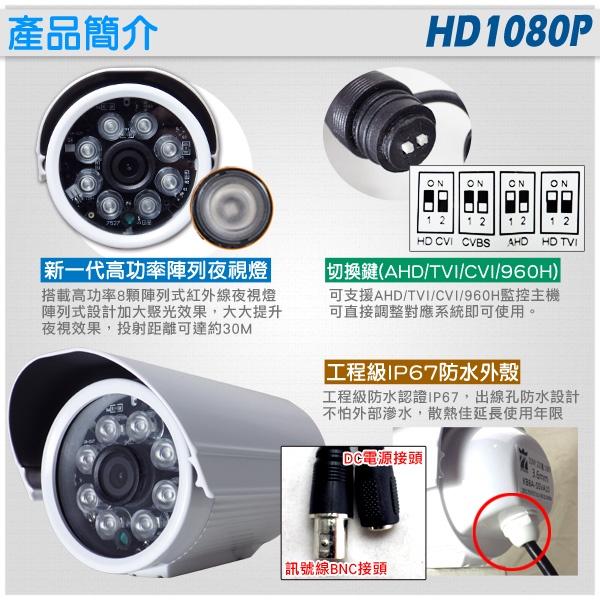 B【無名】 監視器 1080P 720P 300萬 SONY 攝影機 AHD 8燈 防水槍型 紅外線 夜視 含稅-細節圖2