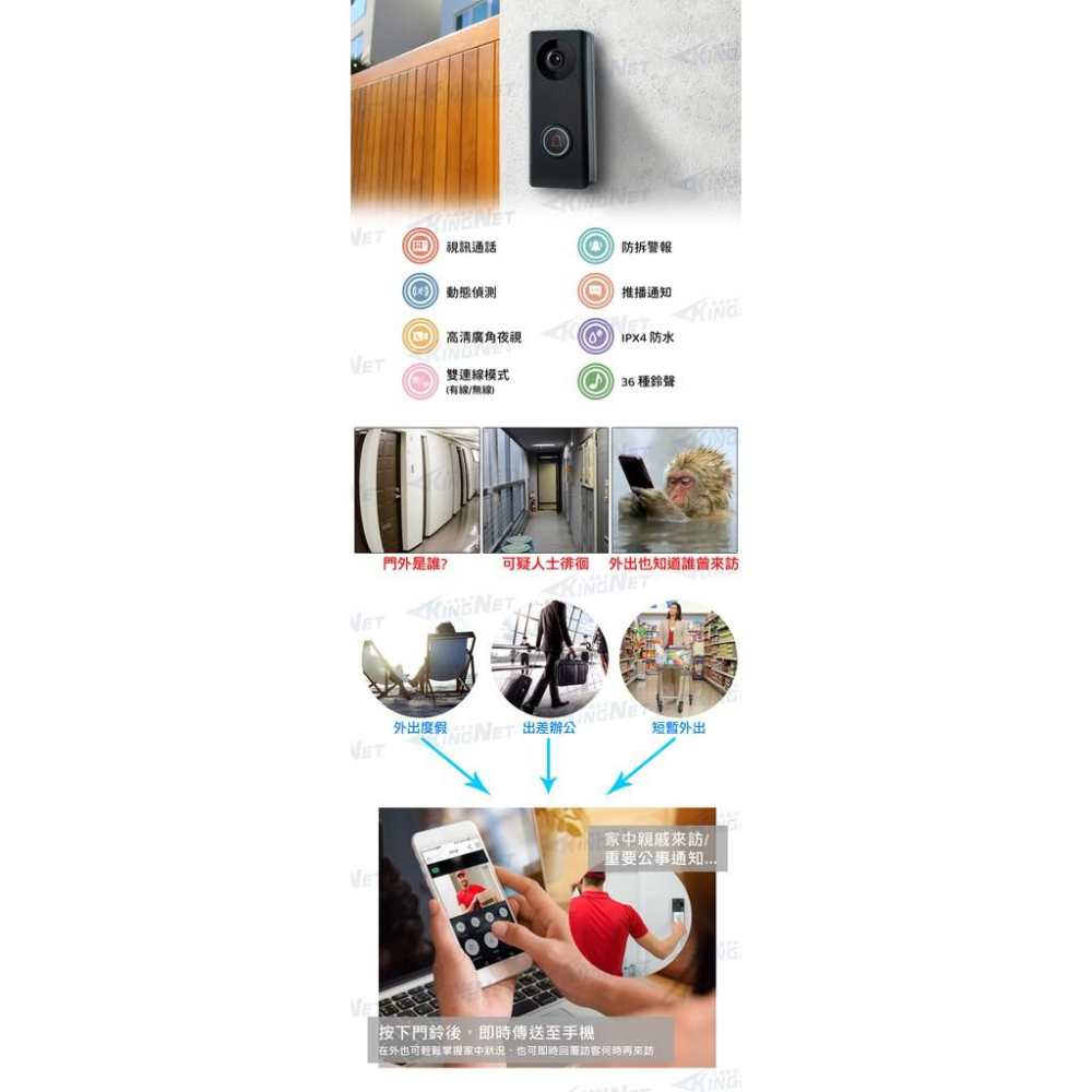 22無名-監視器 WIFI 門鈴 電鈴 對講機 手機遠端 動態偵測 有線 無線 APP 訊息推播 1080P-細節圖2