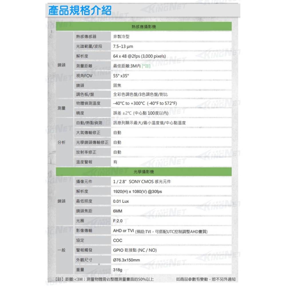 【無名】防水槍型 熱感應 熱成像 AHD TVI SONY晶片 1080P 乾接點 NO NC 溫度偵測-細節圖6
